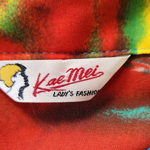 Red and Blue Button Down Sheer Blouse Kae Mei Womens Medium - Picture 4 of 6